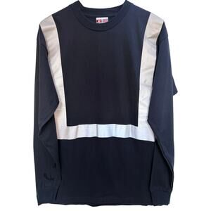 Bayside Long Sleeve Shirt Mens L Navy USA Made Reflective Workwear Heavyweight